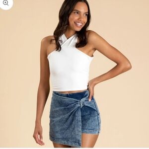 Vici White Crisscross Halter Crop Top